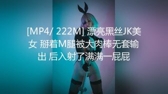 [MP4/ 222M] 漂亮黑丝JK美女 掰着M腿被大肉棒无套输出 后入射了满满一屁屁