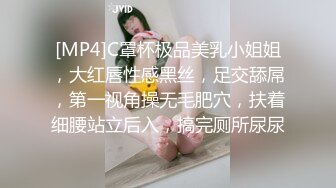 [MP4]C罩杯极品美乳小姐姐，大红唇性感黑丝，足交舔屌，第一视角操无毛肥穴，扶着细腰站立后入，搞完厕所尿尿